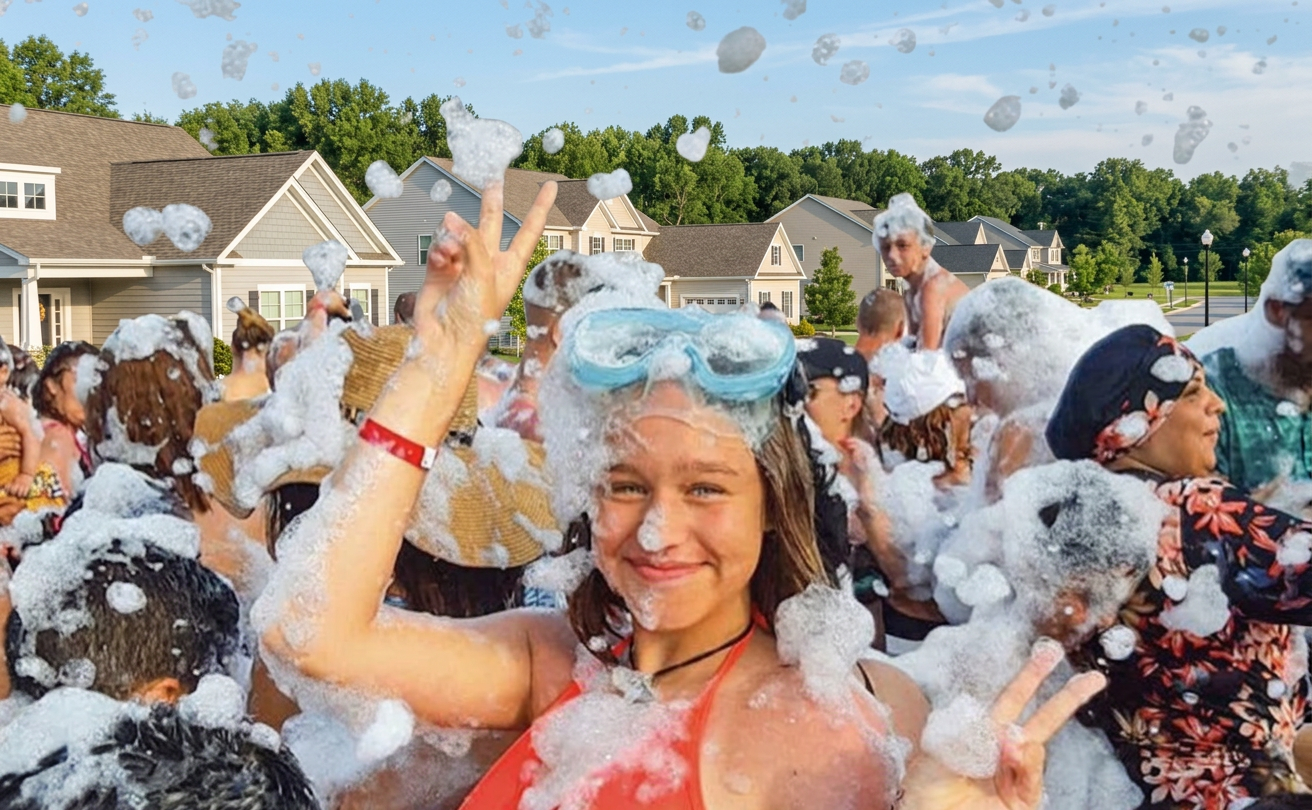 Teen with goggles in foam